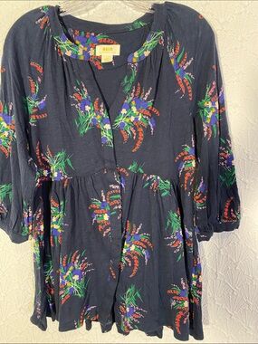 Maeve by Anthropologie navy top with red and green floral print Bohemian style